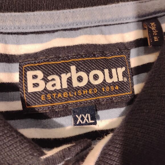 Barbour polo shirt mens 2XL XXL blue striped short sleeve cotton collar preppy - Picture 6 of 8